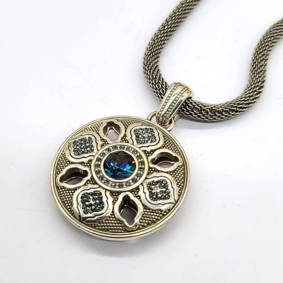 NWTS Brighton "ARAGON" Sapphire Swarovski Crystal Reversible Pend w Mesh Chain! - Picture 2 of 12
